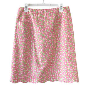 LILLY PULITZER Women's Size 12 Pink Pineapple Cotton Scalloped Hem Skirt VTG
